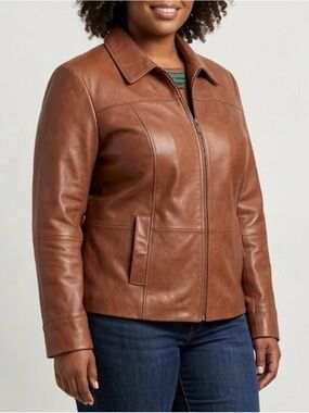 Boutique of Leather Brown Leather Zip-Up Jacket Women’s 18 or XL